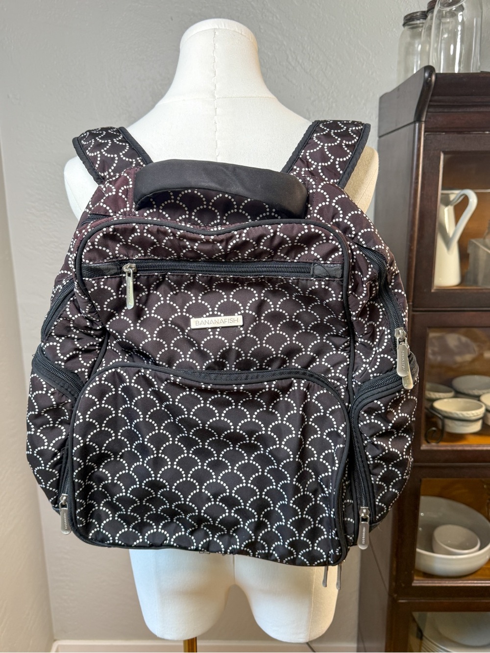Bananafish Diaper Bag Backpack Black White Quilted Baby Travel Organizer